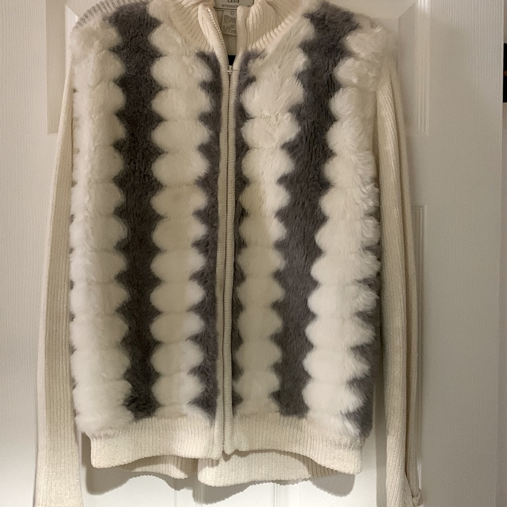 White and Grey Fur Sweater